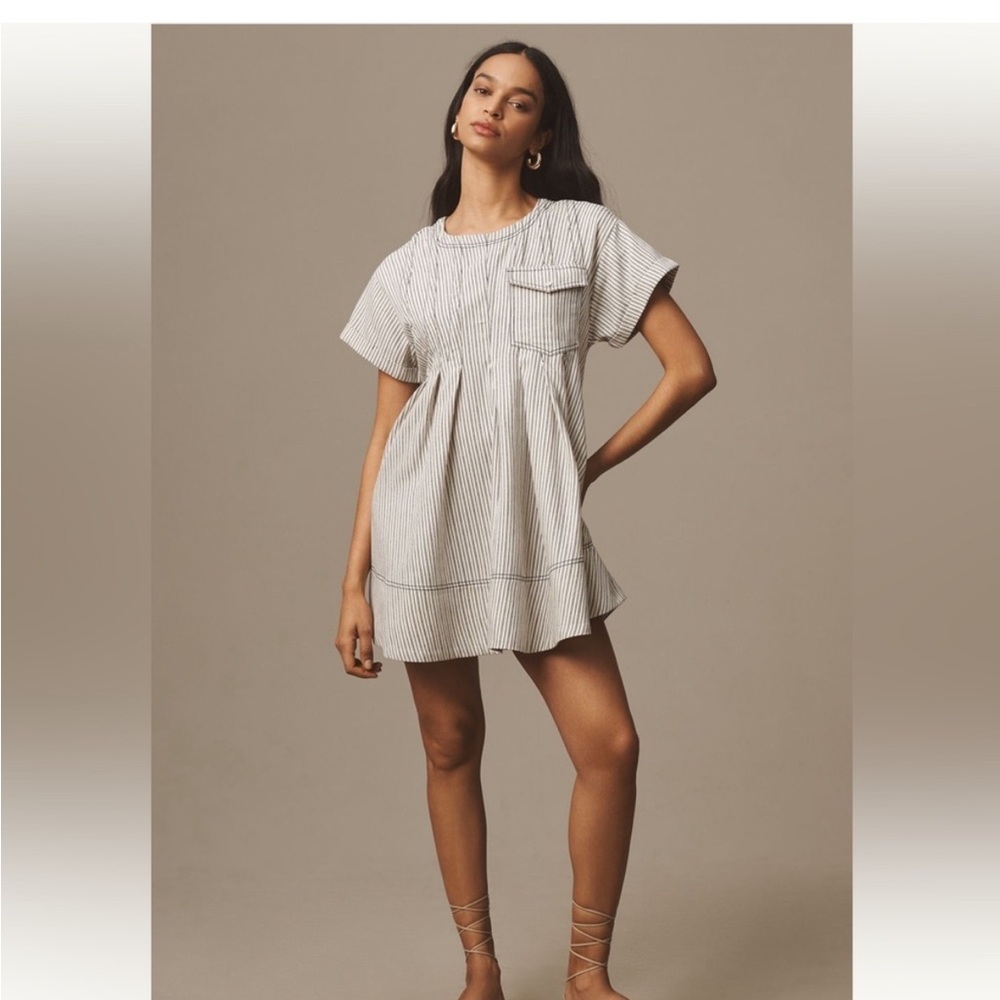 Pilcro Blue and Cream Striped mini dress